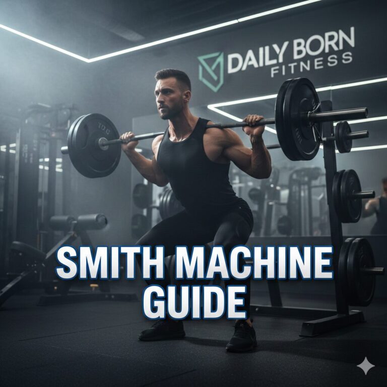 Person performing a Smith machine squat with proper form in a commercial gym.